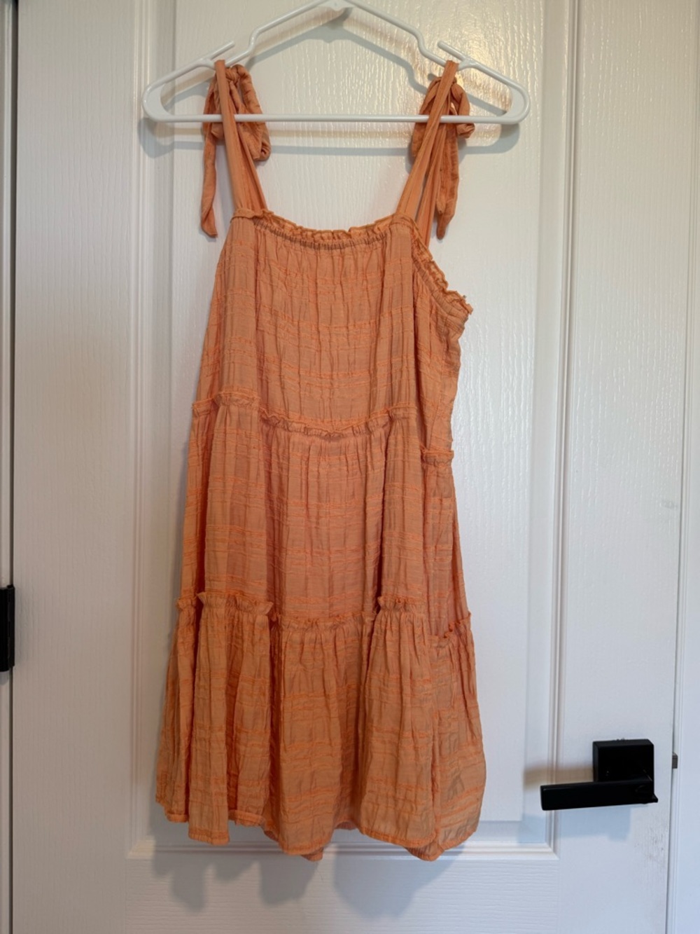 Altar'd State Peach Tie-Shoulder Tiered Mini Sundress